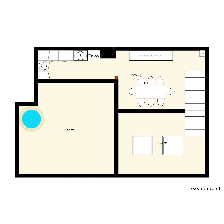 1 ETAGE LOFT. Plan de 5 pièces et 72 m2