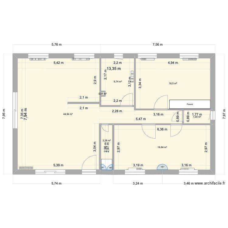 Etage V2 modif SDB et Chambre 1. Plan de 14 pièces et 205 m2