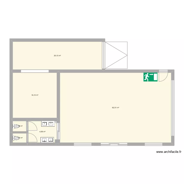 magasin. Plan de 6  et 106 m²