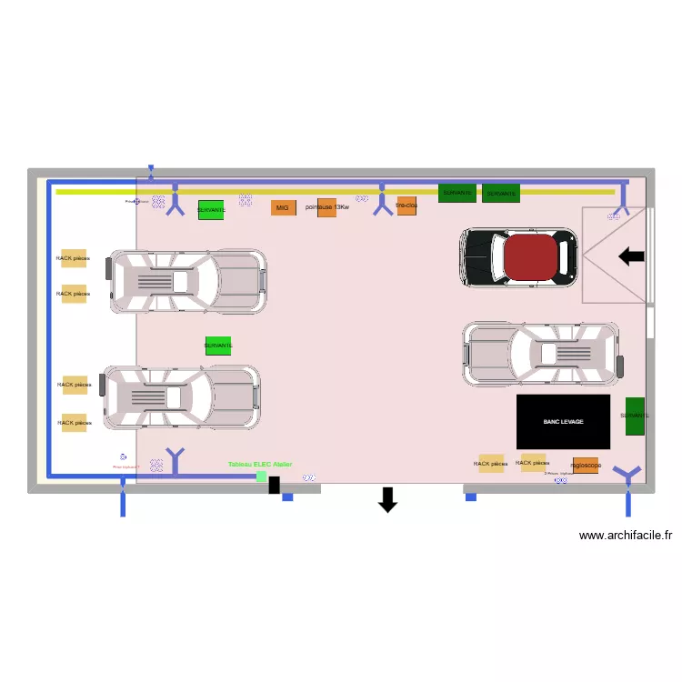 Atelier B  sans cabine. Plan de 2 pièces et 6 m²