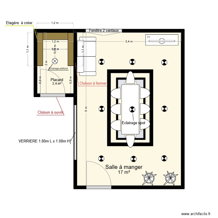 SALLE A MANGER BERSON. Plan de 2 pièces et 19 m2