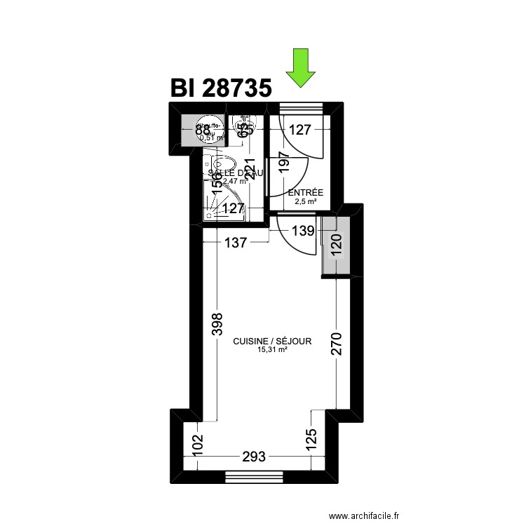BI 28735. Plan de 4 pièces et 21 m2