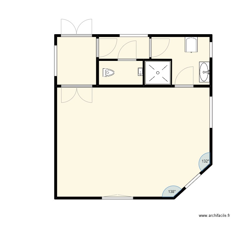 PLAN LOGEMENT GARDIEN avec meubles SDB WC. Plan de 6 pièces et 48 m2