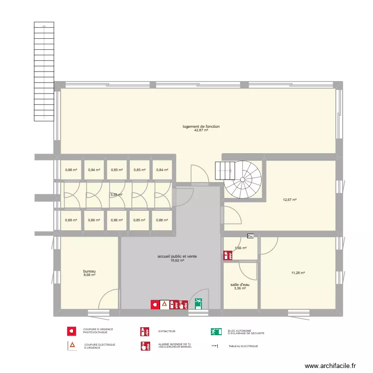 plan bat administratif + logement rdc securit&eacute;. Plan de 