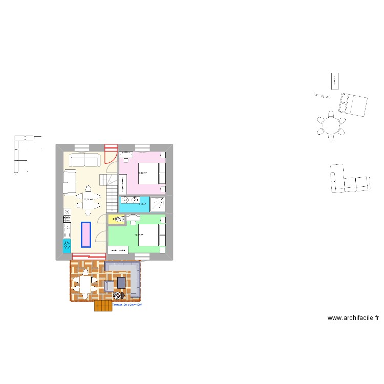 AchardCapeleTerasse. Plan de 5 pièces et 54 m2