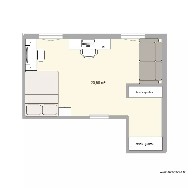 Chambre clea 2. Plan de 1  et 21 m²