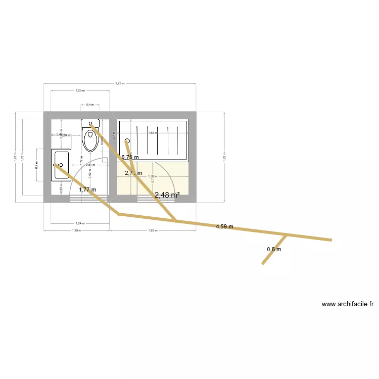 casa de banho jardim. Plan de 1 pièce et 2 m²
