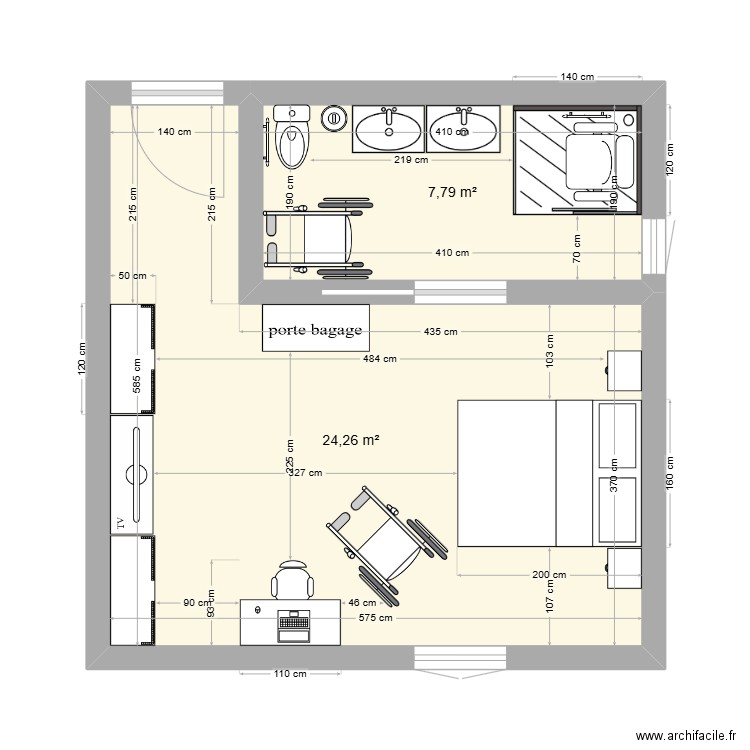 chambre double handicapée. Plan de 0 pièce et 0 m2