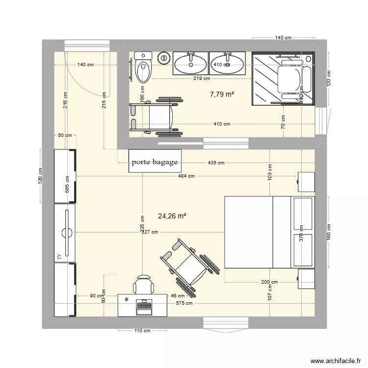 chambre double handicap&eacute;e. Plan de 