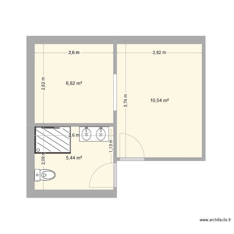 SALLE D EAU DRESSING. Plan de 3 pièces et 23 m2