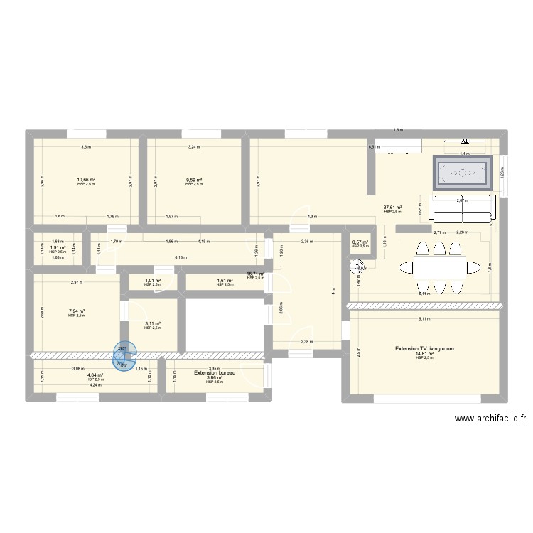 Hello. Plan de 13 pièces et 113 m2
