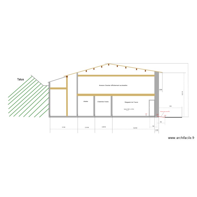 vue coupe magasin. Plan de 0 pièce et 0 m2