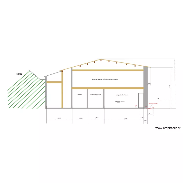 vue coupe magasin. Plan de 