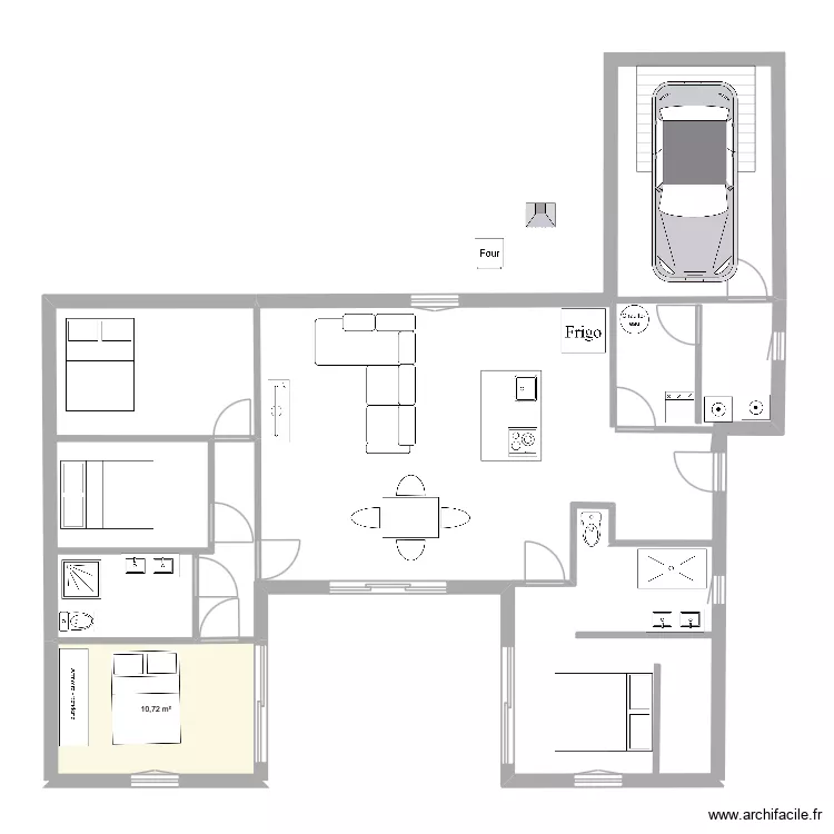 maison U. Plan de 2  et 11 m²