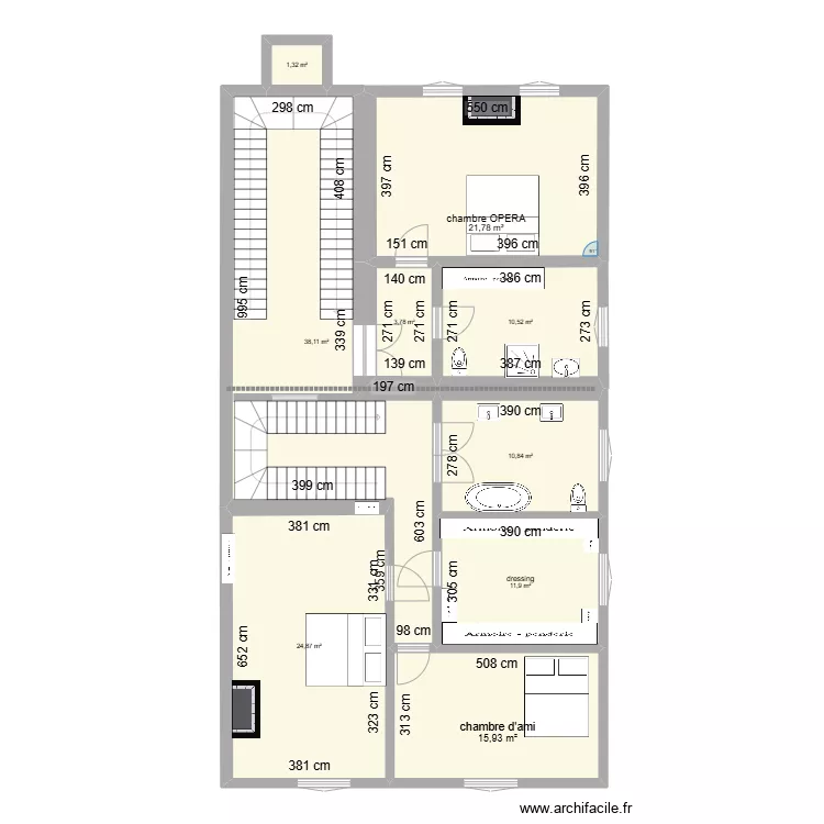 1 er etage  evec decoupage. Plan de 