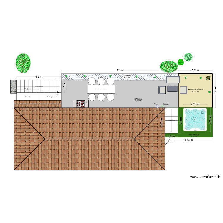 Terrase Arnaud. Plan de 4 pièces et 57 m2