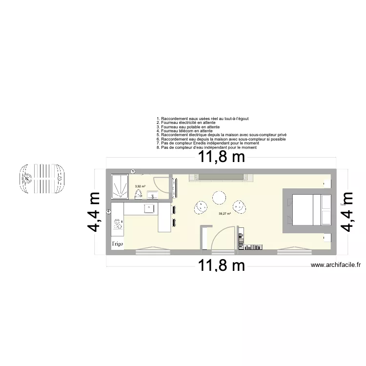 Tiny house V1. Plan de 2  et 43 m²