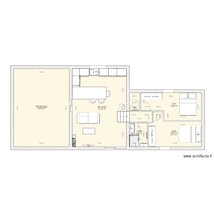 GILES aménagement maison. Plan de 6 pièces et 86 m2