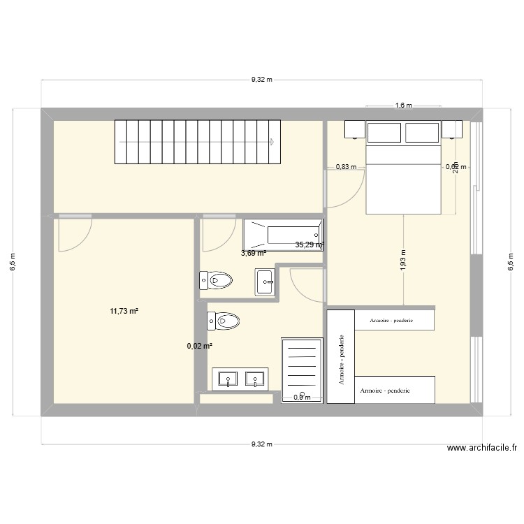 1er Claira 2 salles de bain complètes v2. Plan de 4 pièces et 51 m2
