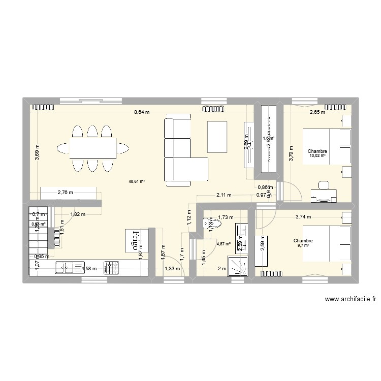Etage 1 projet. Plan de 6 pièces et 76 m2