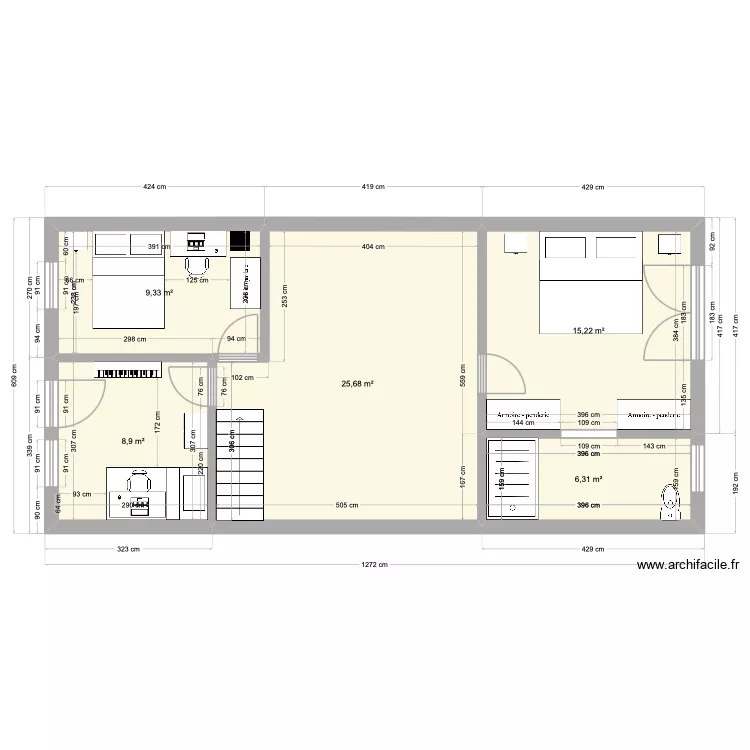 Fabien et Marie. Plan de 5  et 65 m²