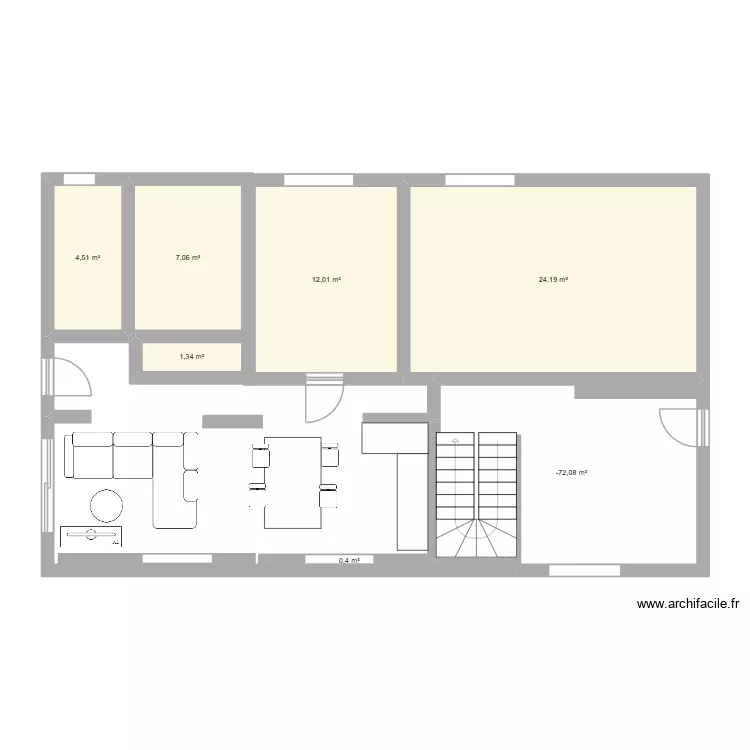 rez de chaussee. Plan de 7 pièces et 69 m²