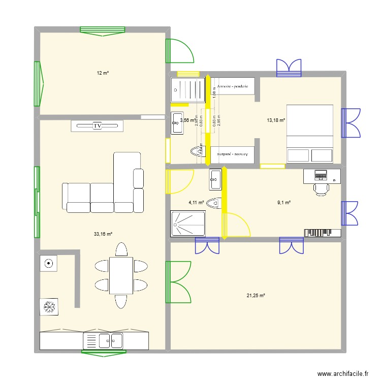 Fontarabie 2. Plan de 7 pièces et 96 m2