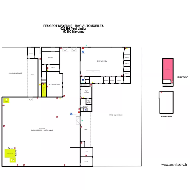 BAYI AUTO MAYENNE. Plan de 38  et 2786 m²