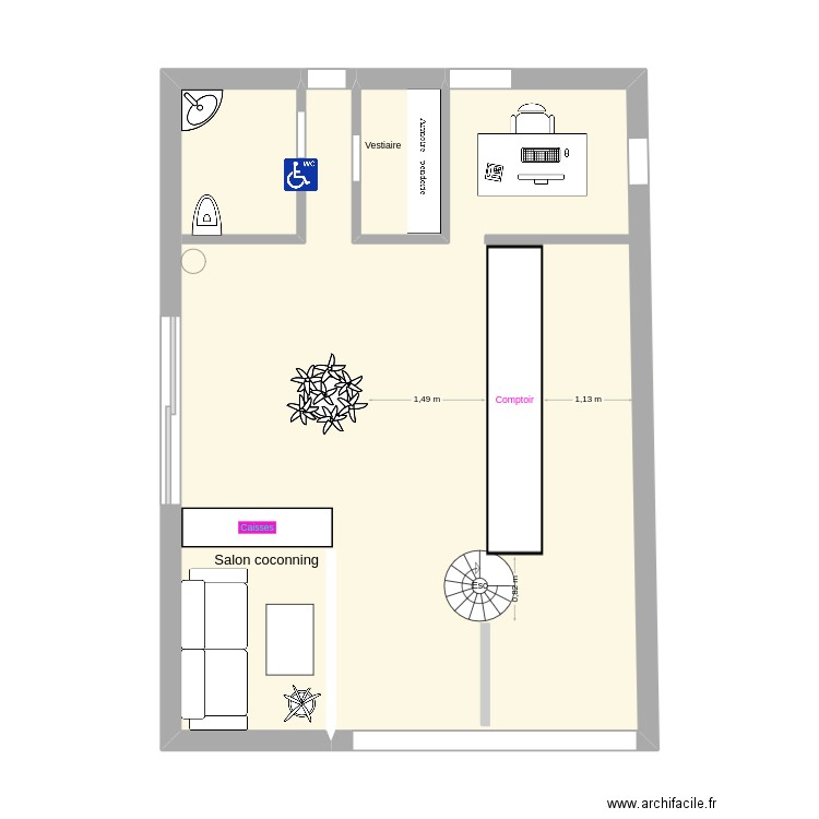 rdc. Plan de 2 pièces et 46 m2