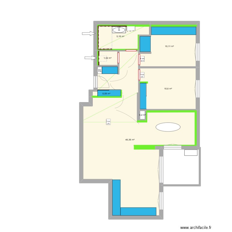 Hélène - GRENOBLE2. Plan de 7 pièces et 74 m2