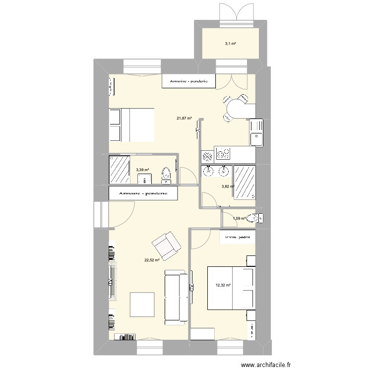 Appartement modifier Ter. Plan de 7 pièces et 68 m2