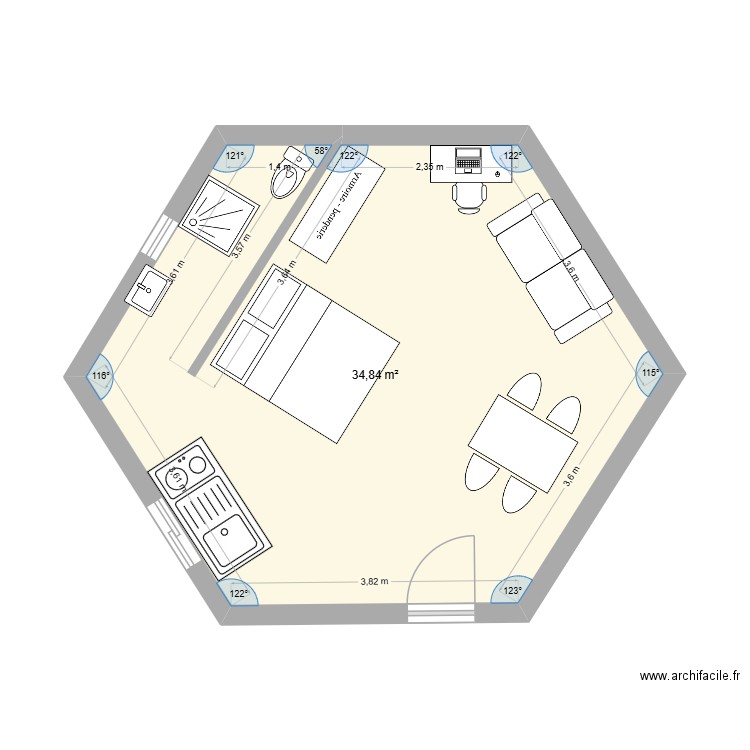 case perso. Plan de 1 pièce et 35 m2