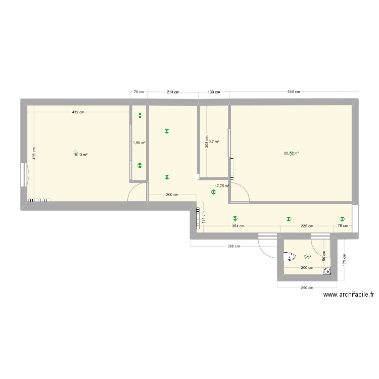 étage haut. Plan de 6 pièces et 65 m2