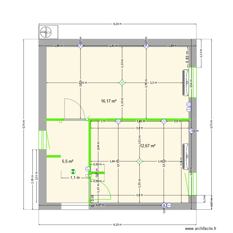 PlanChambresP&C+Lucas. Plan de 3 pièces et 34 m2