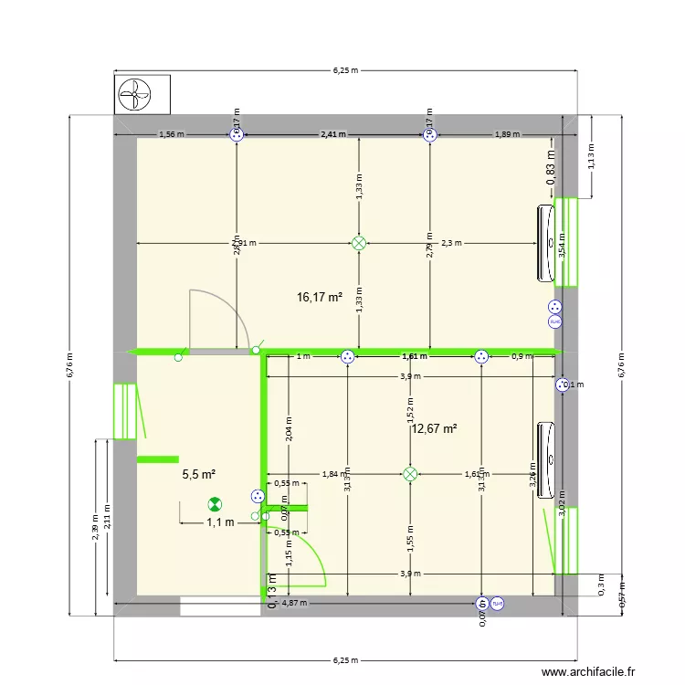 PlanChambresP&C+Lucas. Plan de 3  et 34 m²