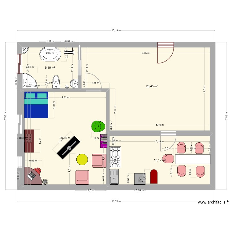 Maison de Louise. Plan de 5 pièces et 65 m2