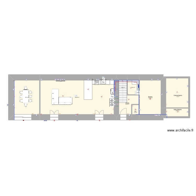 Torcé RDC Eau. Plan de 9 pièces et 118 m2