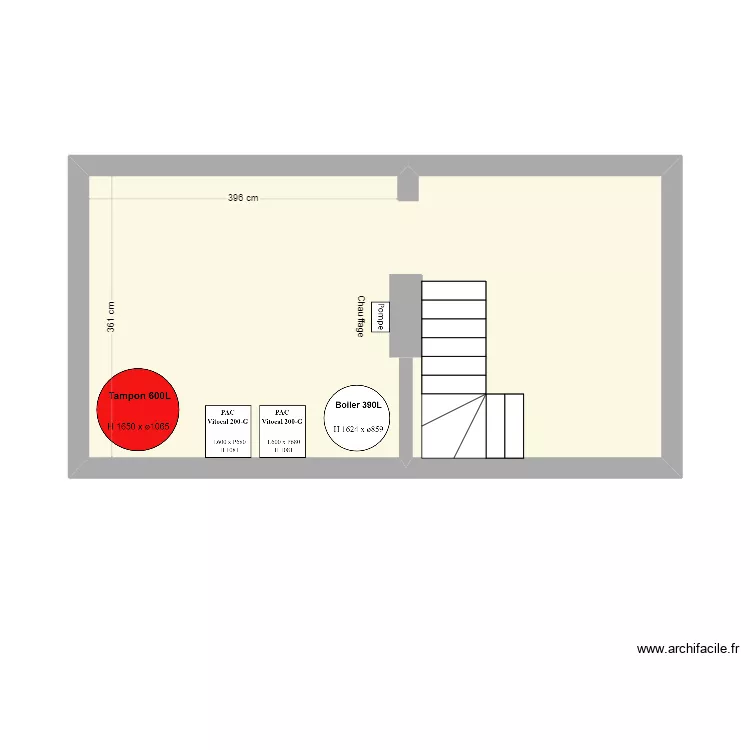Implantation Chaufferie G&icirc;te Ferme Risque-Tout ID48004. Plan de 