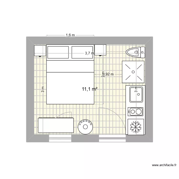 cabanon. Plan de 1  et 11 m²