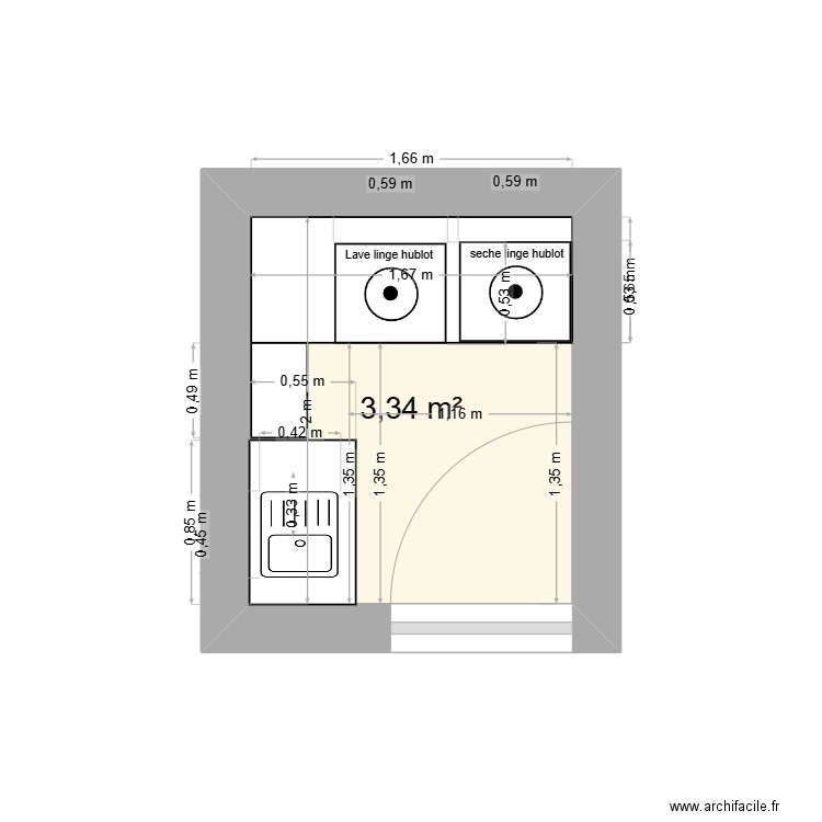 BUANDERIE. Plan de 1 pièce et 3 m2