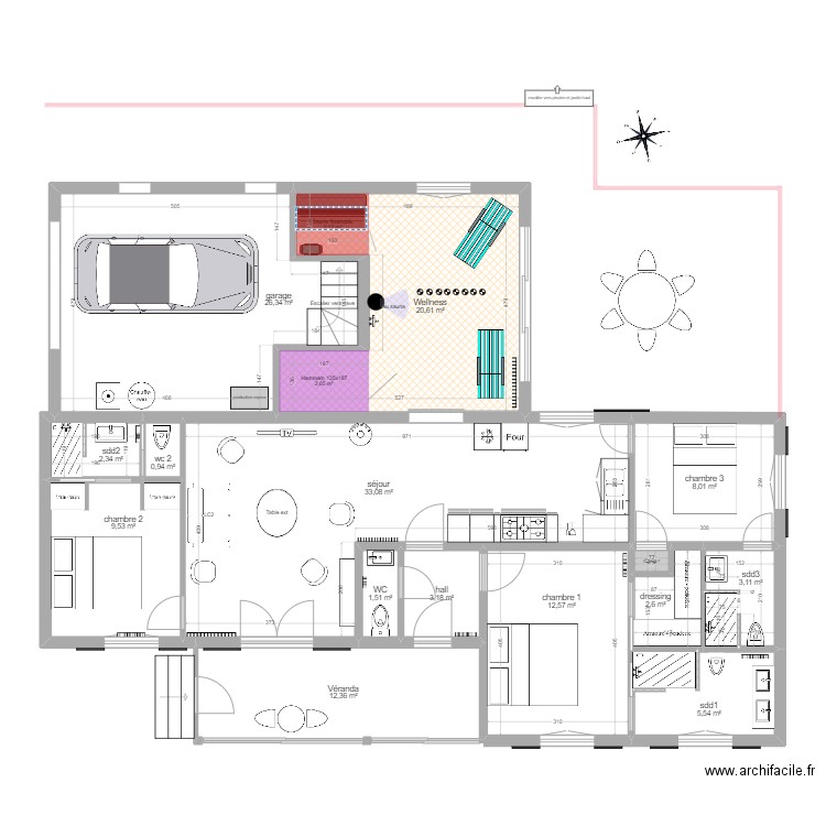 projet 5L + Allemagne. Plan de 15 pièces et 142 m2