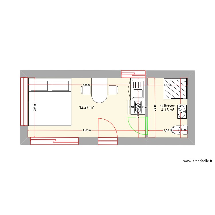 cabane gite margot. Plan de 2 pièces et 16 m2