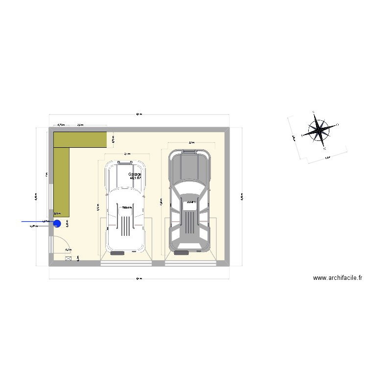 Garage + VL dimensionnés. Plan de 1 pièce et 48 m2