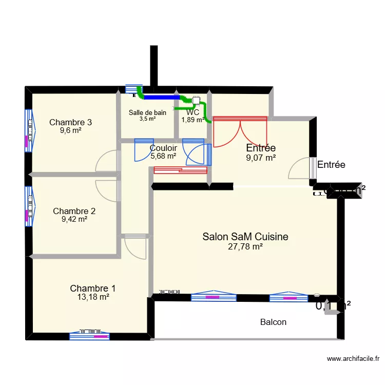 VMC. Plan de 12  et 83 m²