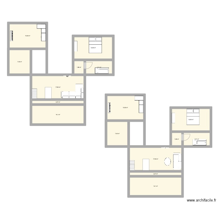 Poliez. Plan de 16 pièces et 149 m2
