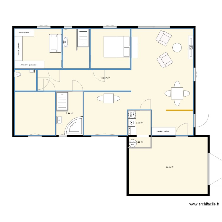 plein pied 07122023. Plan de 5 pièces et 130 m2