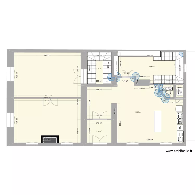 cuisine et hall avec modifie. Plan de 