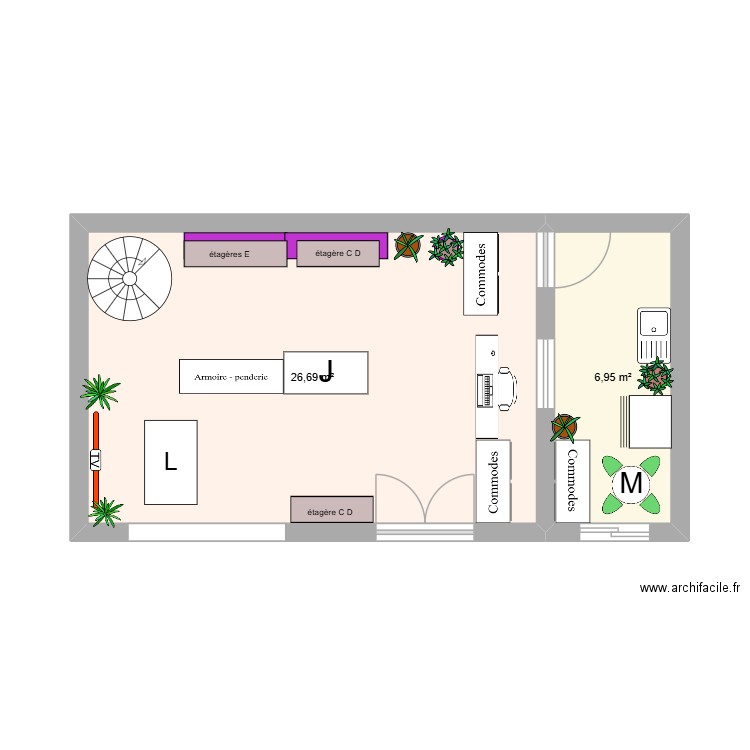 ADOC 25 11. Plan de 2 pièces et 34 m2