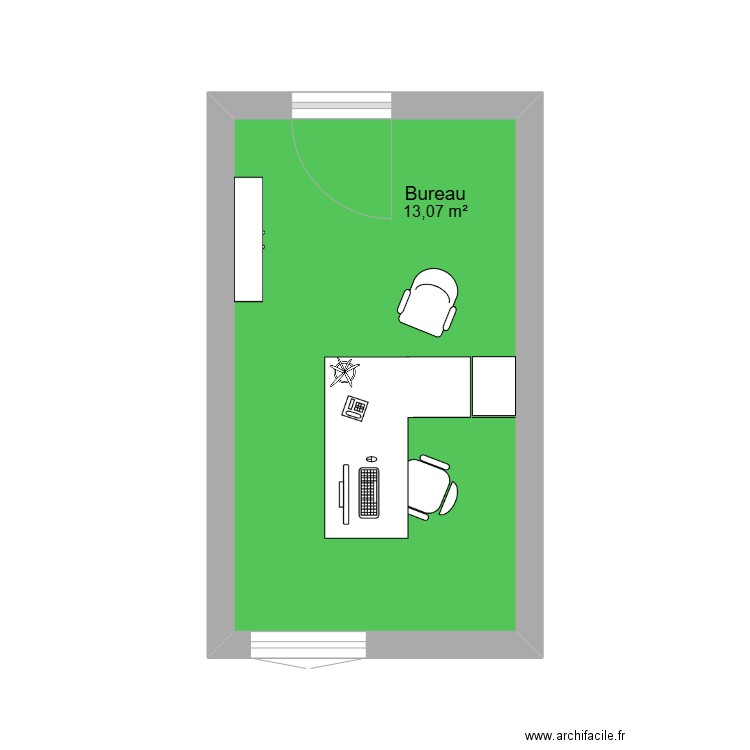 bureau. Plan de 1 pièce et 13 m2