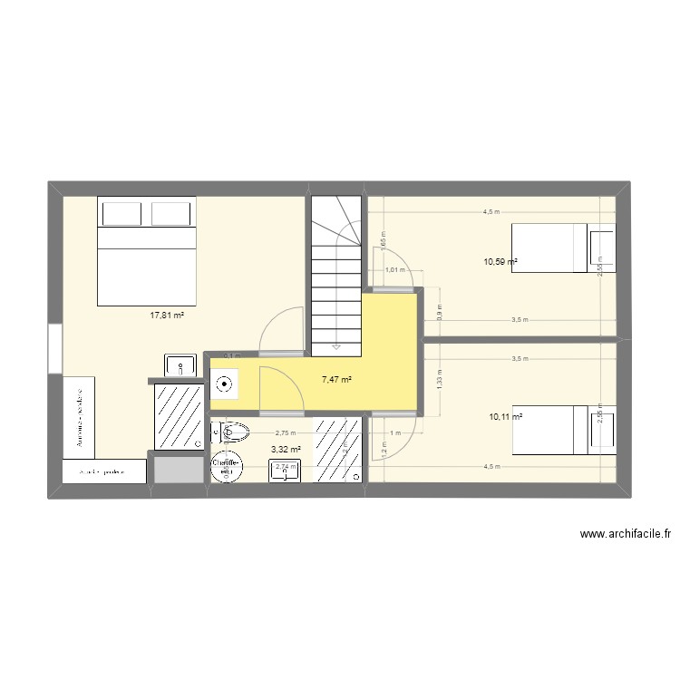 PAM HC etage 22. Plan de 6 pièces et 50 m2